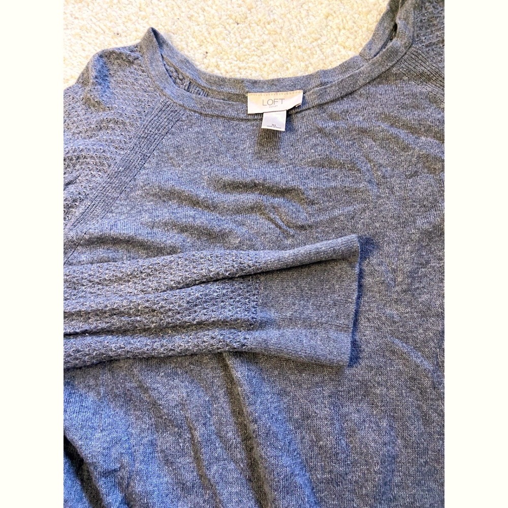 LOFT Outlet Gray Heathered Raglan Long Sleeve Sweater XL